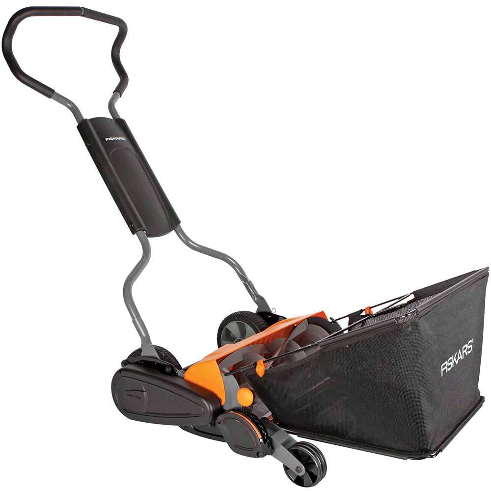 Image of Fiskars Staysharp Max Reel Push Hand Cylinder Lawnmower with Grass Catcher