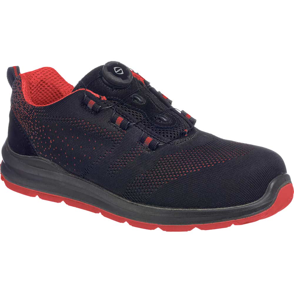 Portwest Compositelite Wire Lace Knit Safety Trainers Black / Red Size 3