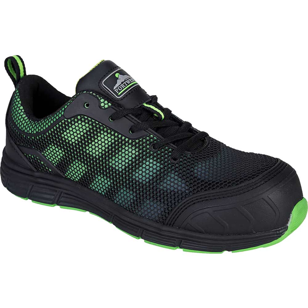 Portwest Compositelite Ogwen Low Cut Safety Trainers Black / Green Size 6.5
