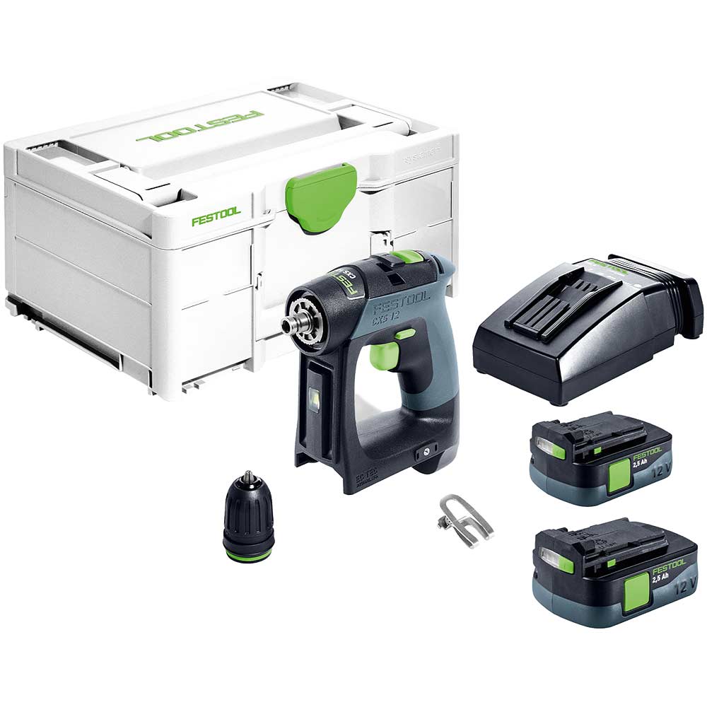 Festool CXS 12 Brushless Cordless Drill 2 x 2.5ah Li-ion Battery Charger Case