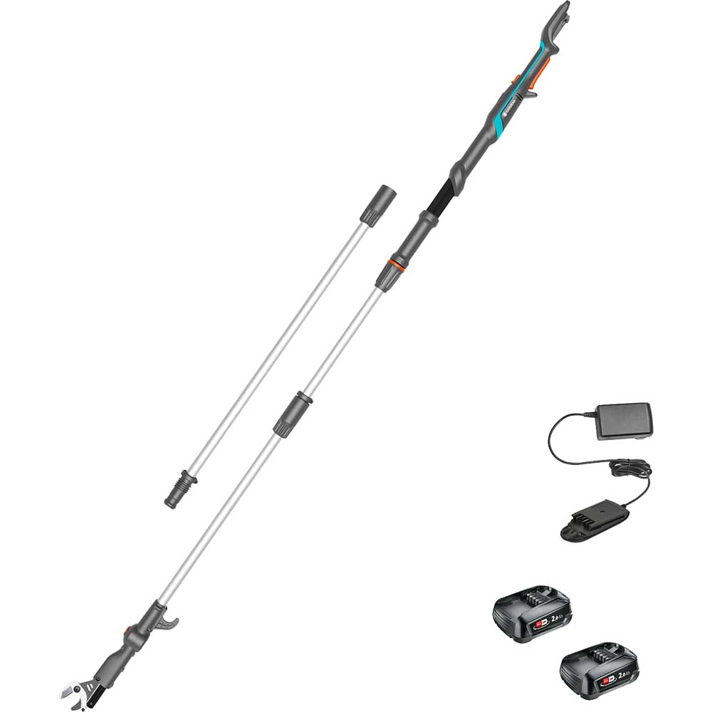 Gardena HIGHCUT 360 P4A 18v Cordless Telescopic Tree Pruner 2 x 2ah Li-ion Battery Charger