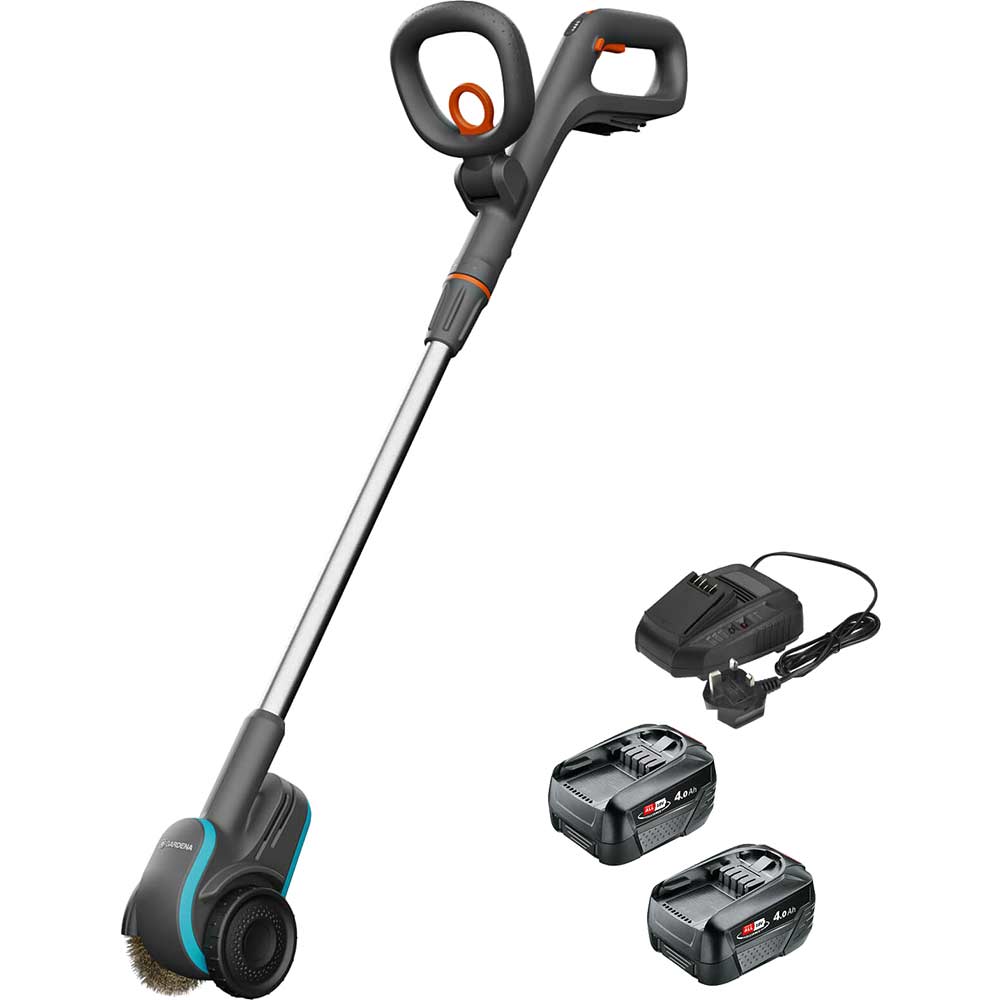 Gardena EASYWEED 1800 P4A 18v Cordless Patio Weeding Brush 2 x 4ah Li-ion Battery Charger