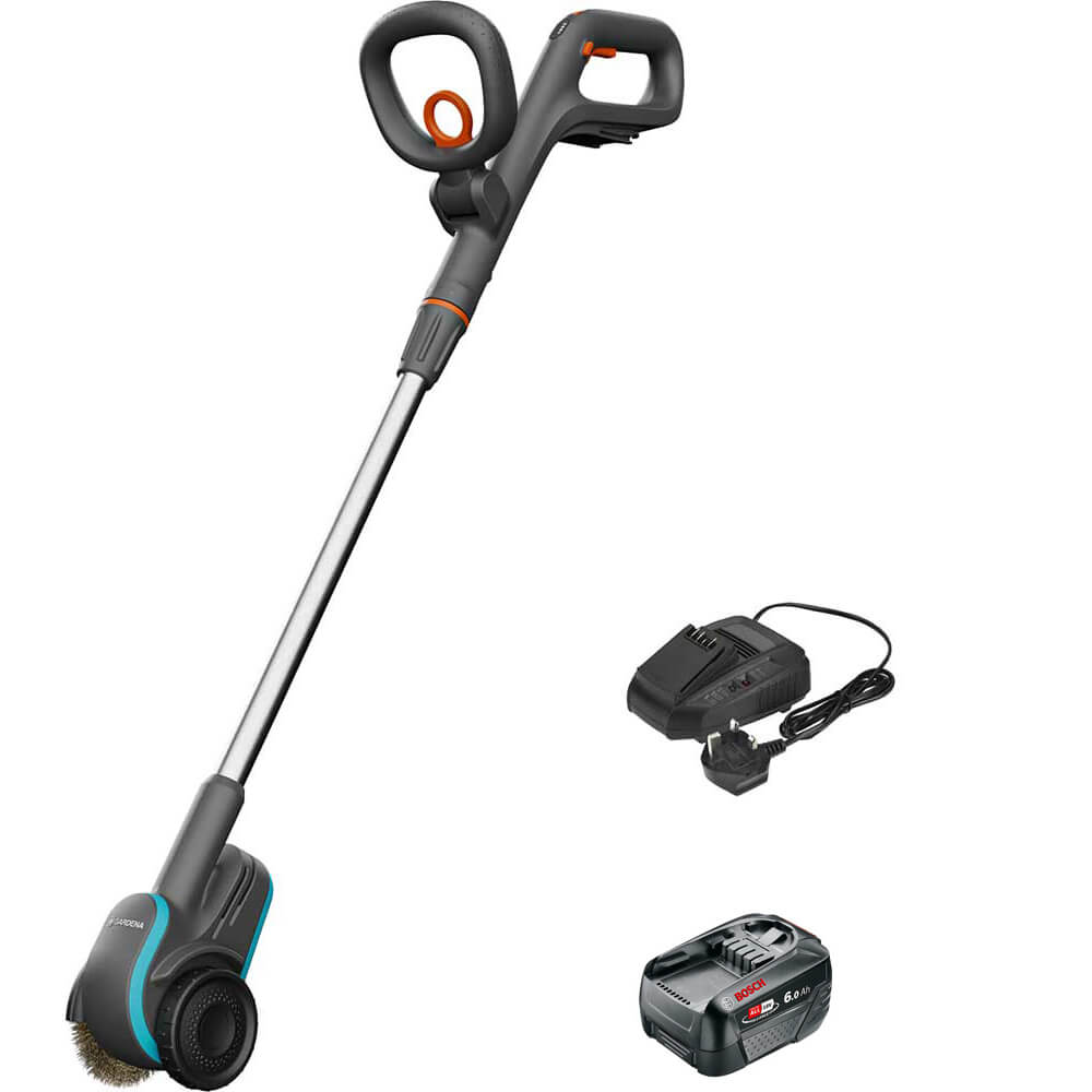 Gardena EASYWEED 1800 P4A 18v Cordless Patio Weeding Brush 1 x 6ah Li-ion Battery Charger