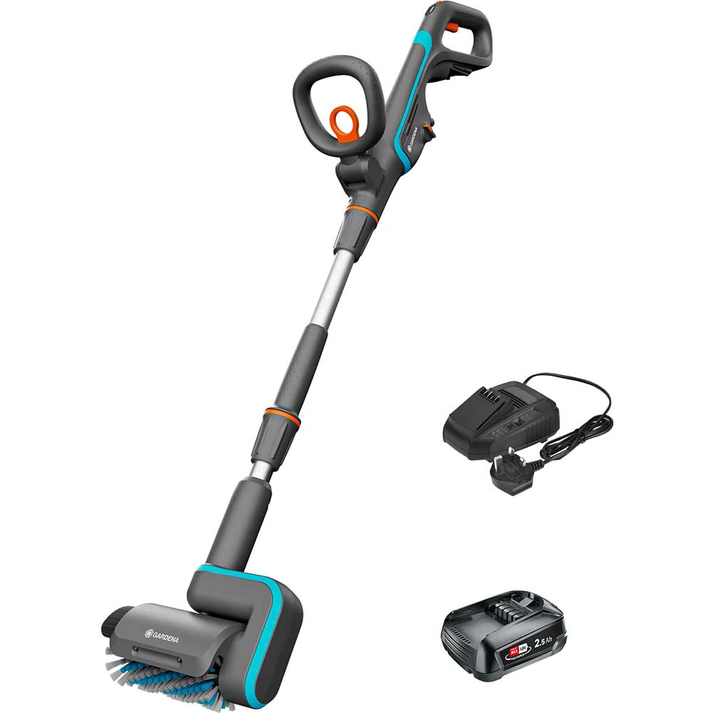 Gardena AQUABRUSH P4A 18v Cordless Patio and Surface Cleaner 1 x 2.5ah Li-ion Battery Charger