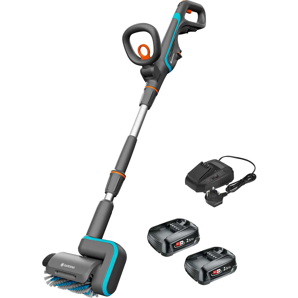 Gardena AQUABRUSH P4A 18v Cordless Patio and Surface Cleaner 2 x 2.5ah Li-ion Charger