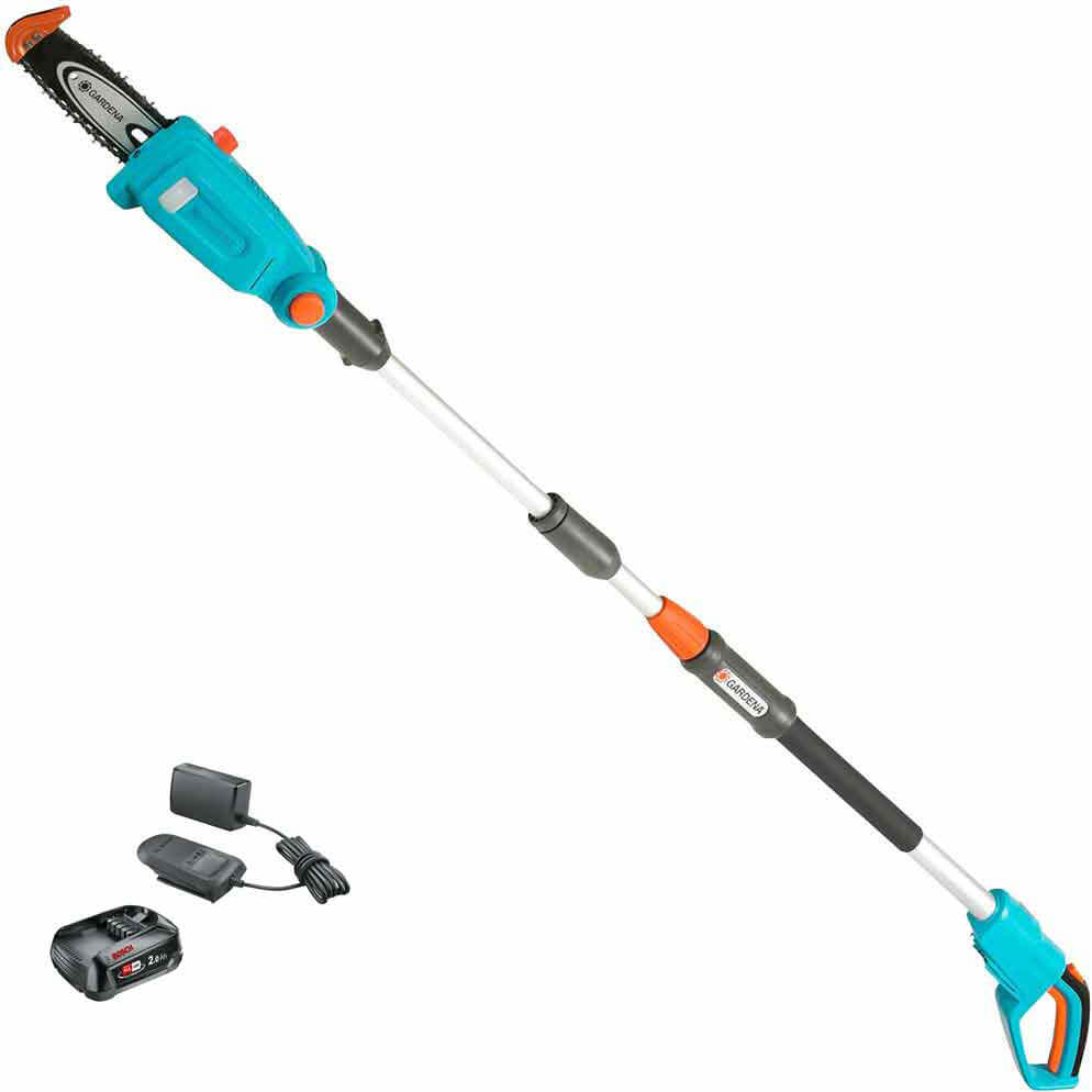 Gardena TCS 20/18 P4A 18v Cordless Telescopic Tree Pruner 200mm 1 x 2ah Li-ion Battery Charger