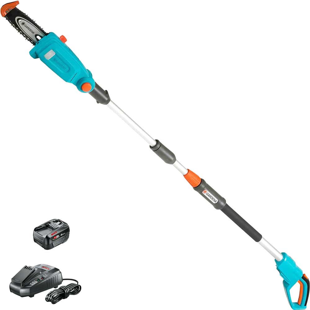 Gardena TCS 20/18 P4A 18v Cordless Telescopic Tree Pruner 200mm 1 x 4ah Li-ion Battery Charger