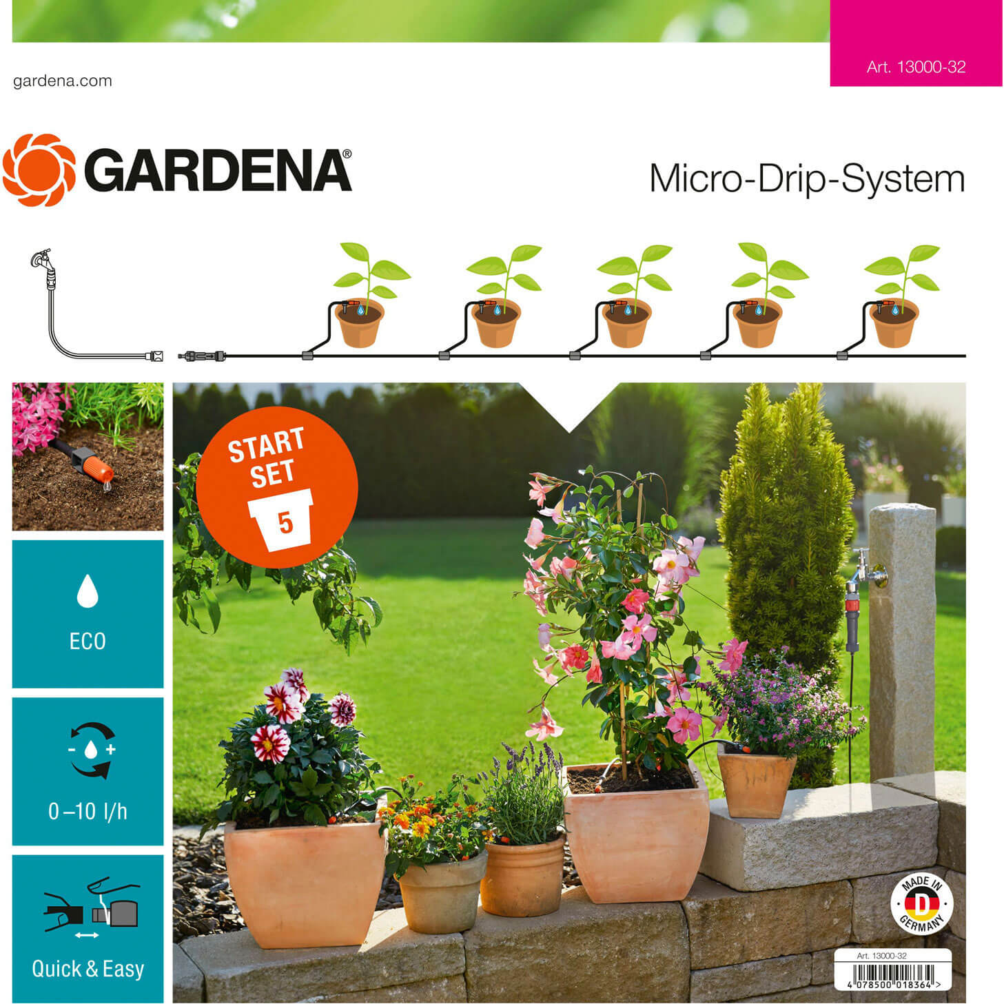 Image of Gardena MICRO DRIP 5 Pot Terrace and Balcony Water Irrigation Starter Set