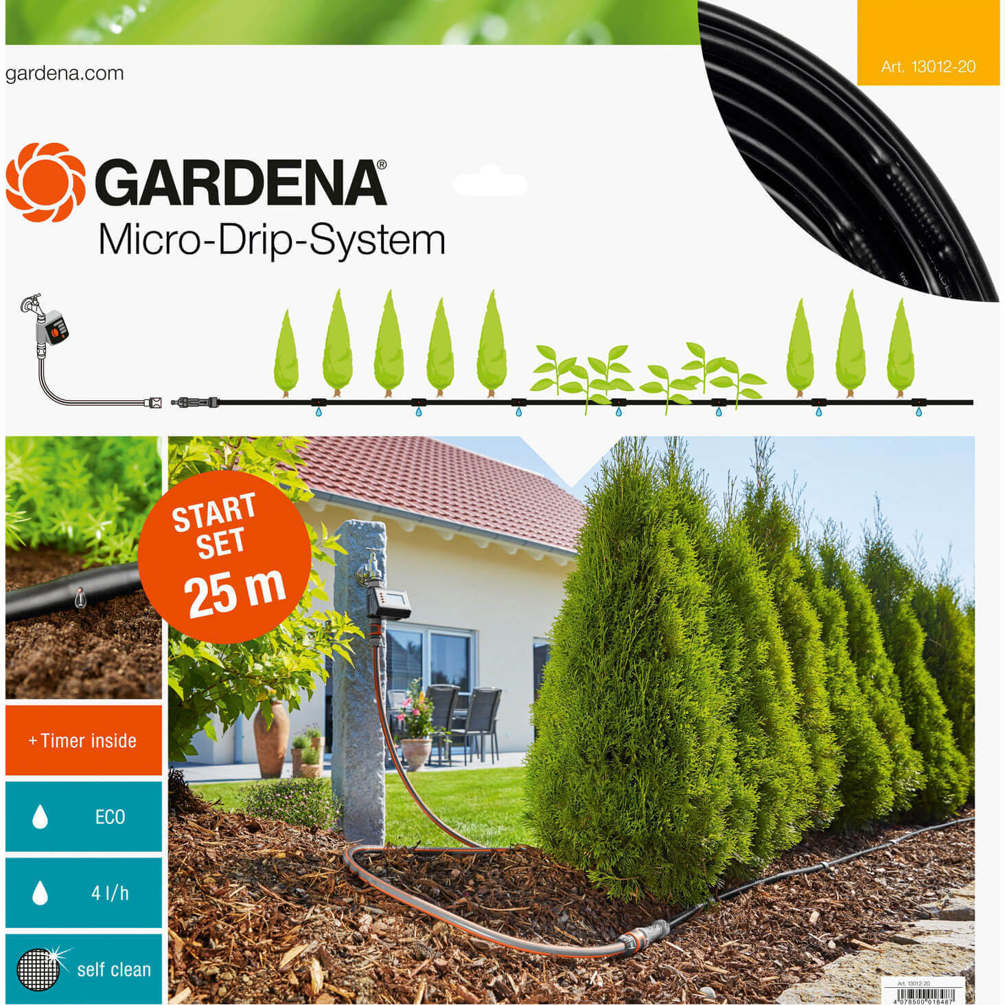 Gardena MICRO DRIP M Above Ground Water Irrigation and Timer Starter Set