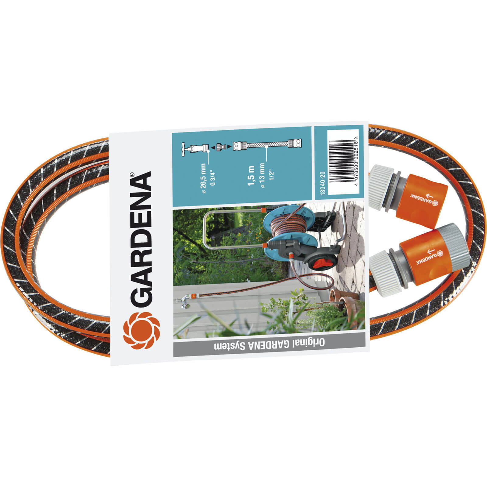 Image of Gardena Flex Hose Reel Connection Set 1/2" / 12.5mm 1.5m Grey & Orange