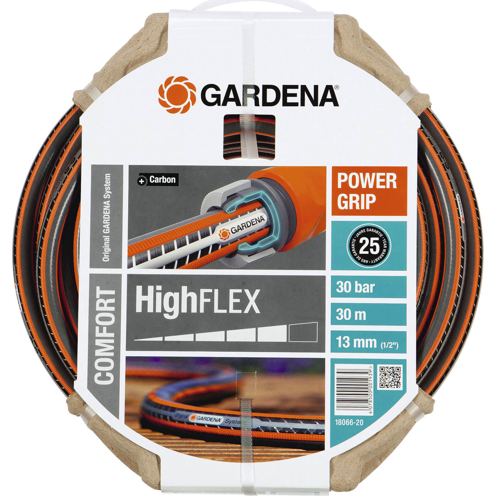Image of Gardena Comfort HighFLEX Hose Pipe 1/2" / 12.5mm 30m Grey & Orange