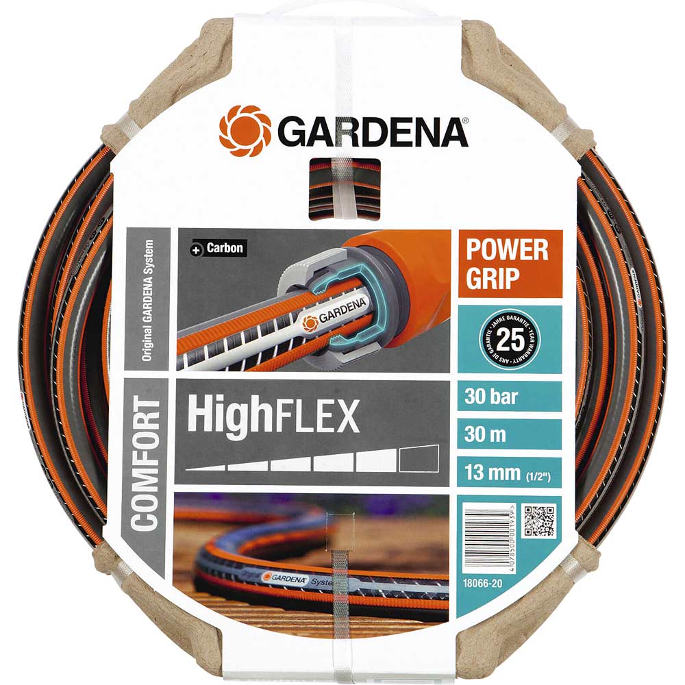 Image of Gardena Comfort HighFLEX Hose Pipe 1/2" / 12.5mm 30m Grey & Orange