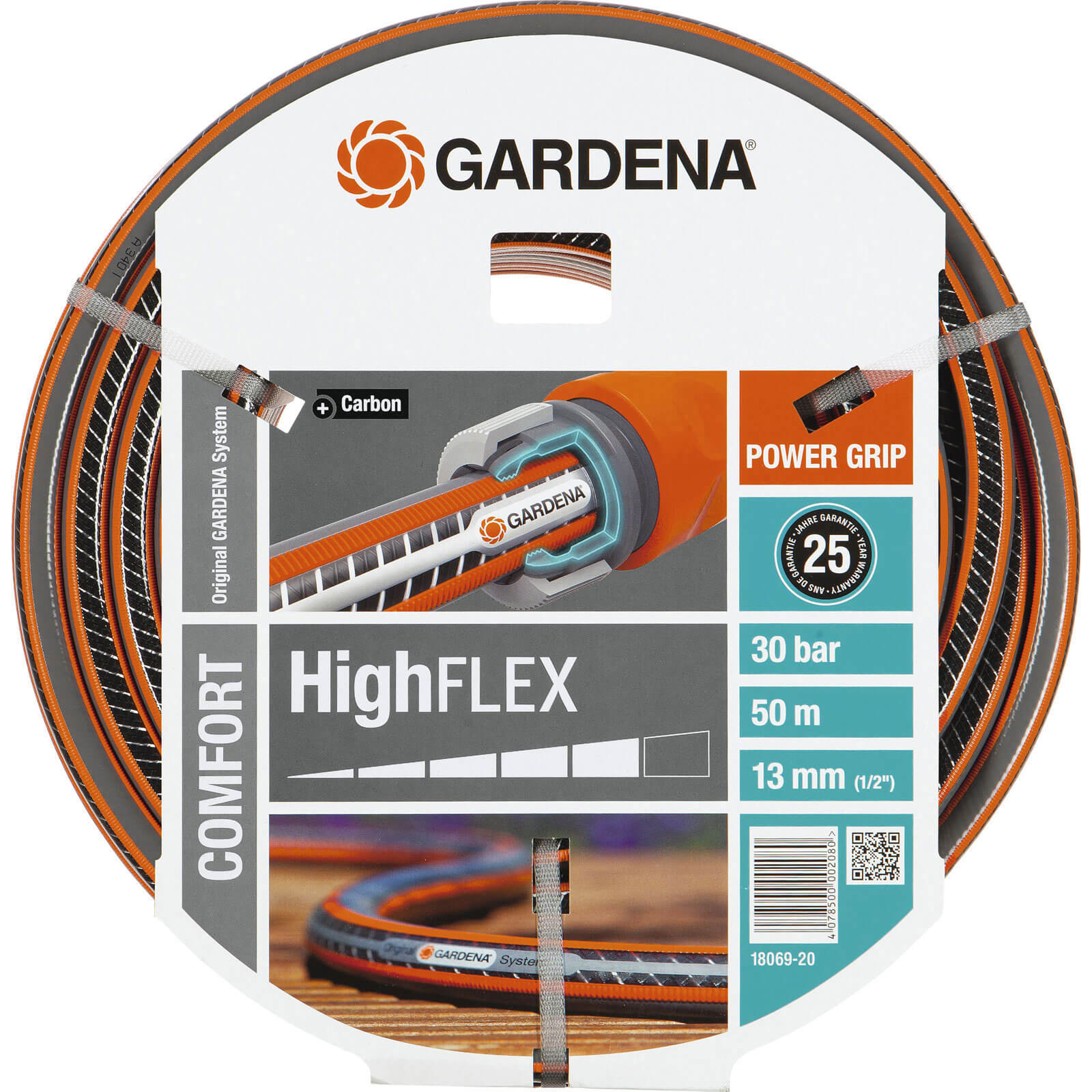 Image of Gardena Comfort HighFLEX Hose Pipe 1/2" / 12.5mm 50m Grey & Orange