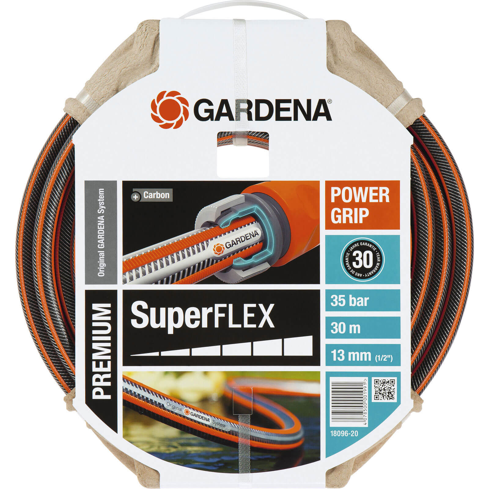 Image of Gardena SuperFlex Premium Hose Pipe 1/2" / 12.5mm 30m Black / Orange