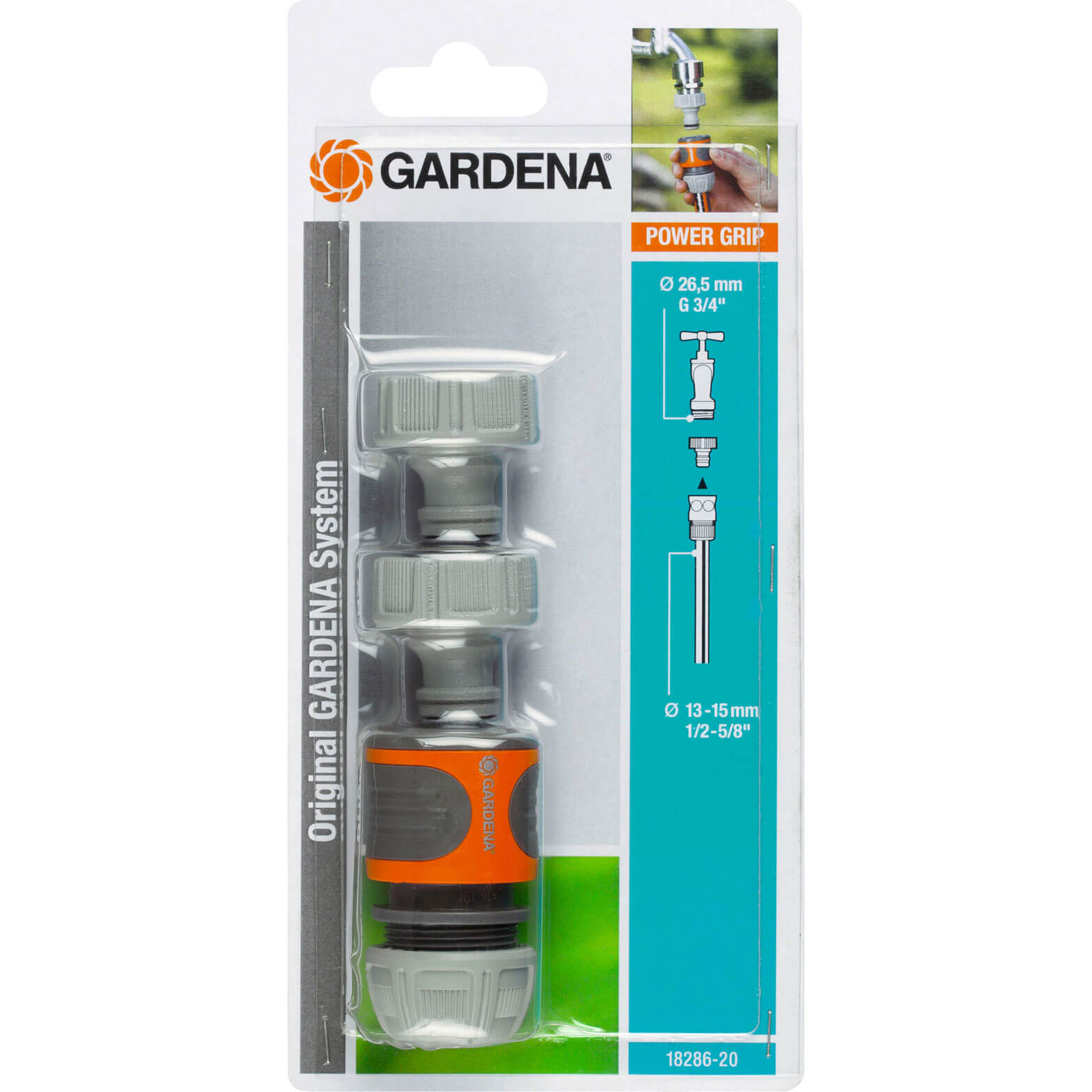 Image of Gardena ORIGINAL Threaded Tap and Hose Pipe Connector Set 21 & 26.5mm