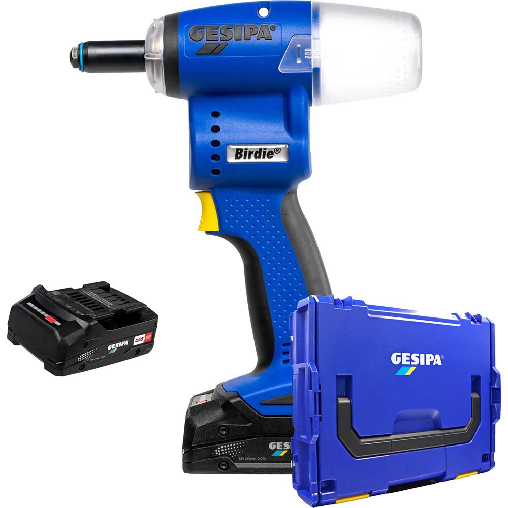 Gesipa Birdie 18v Cordless Brushless Riveter Tool 2 x 2ah Li-ion Battery Charger Case