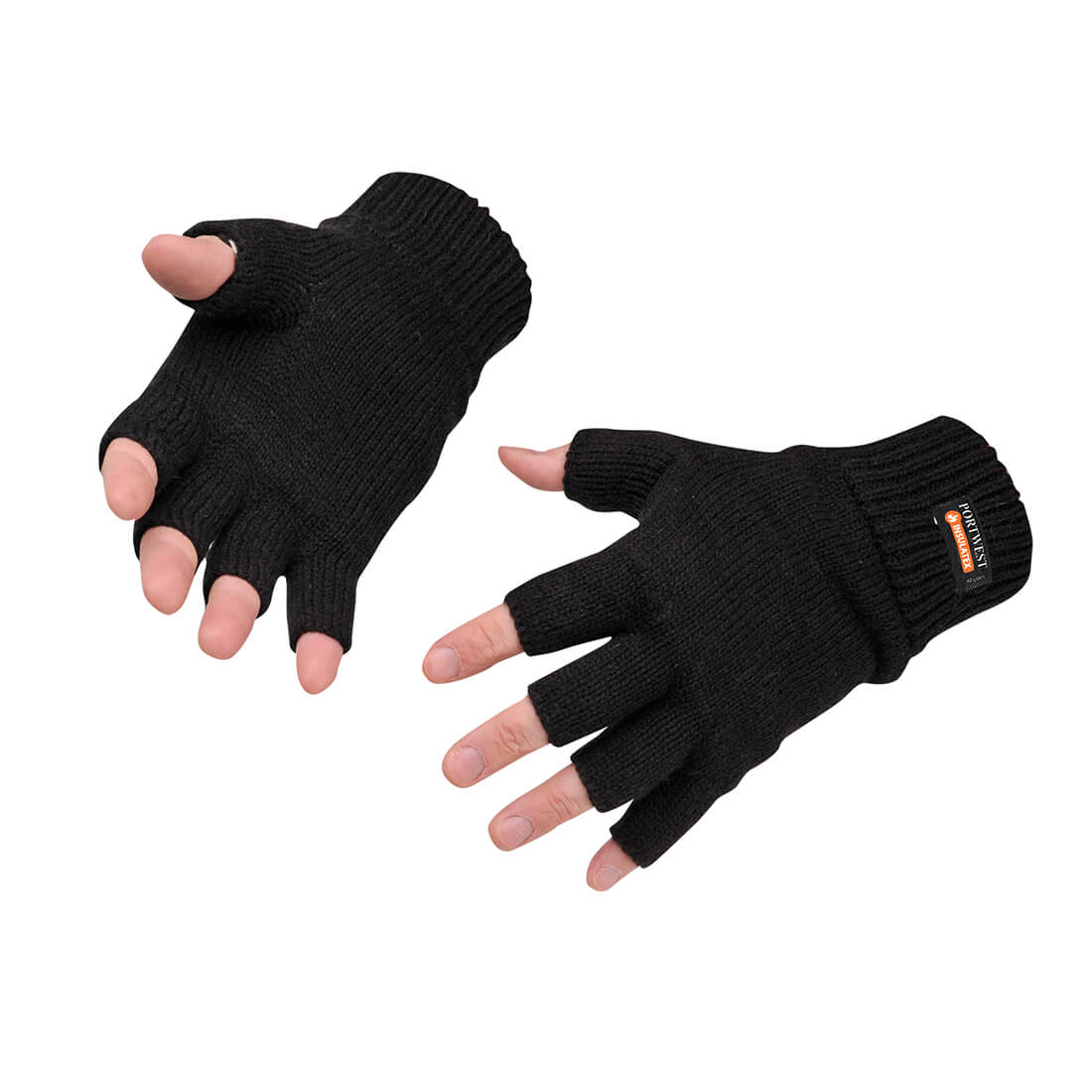 Image of Portwest Fingerless Insulatex Lined Knit Gloves Black One Size
