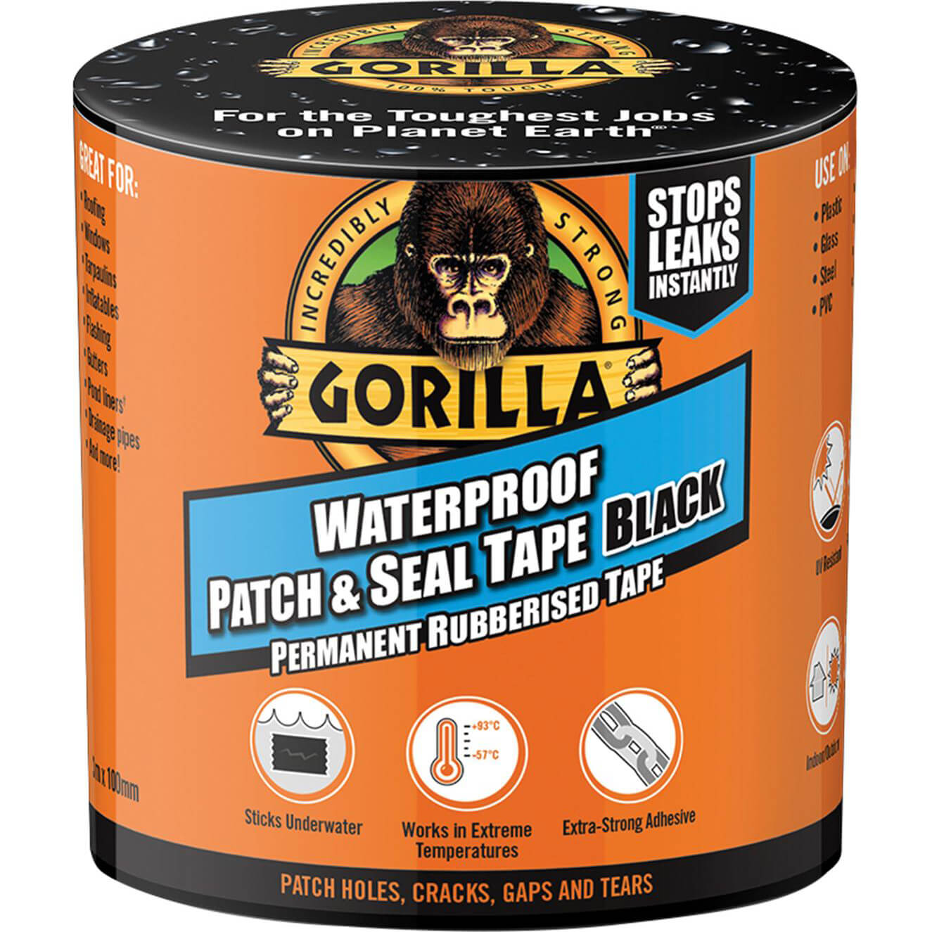 Image of Gorilla Glue Waterproof Patch and Seal Tape Black 100mm 3m