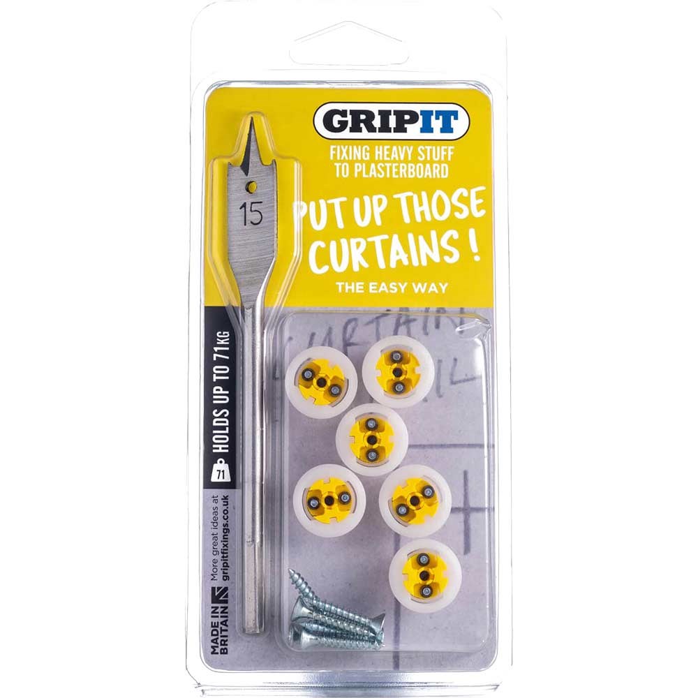 Gripit Complete Plasterboard Curtain Rail Mounting Kit Fixings