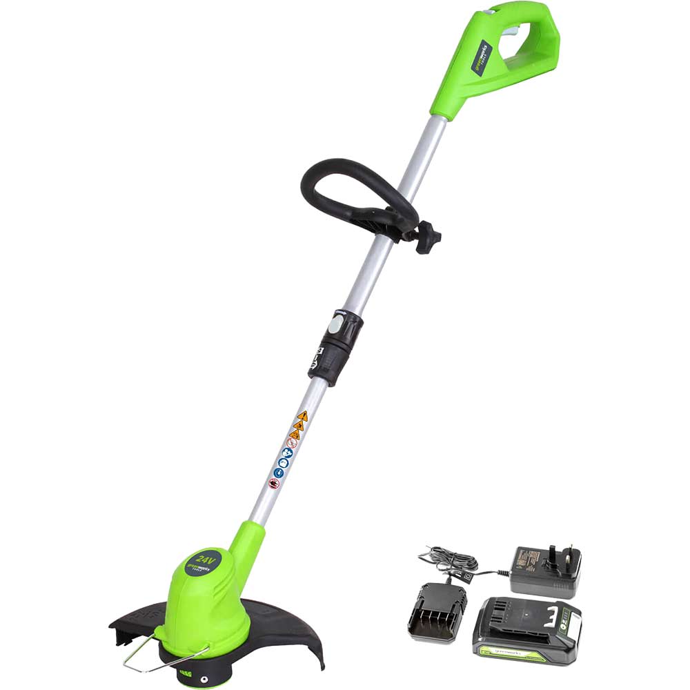 Greenworks G24LT 24v Cordless Grass Trimmer and Edger 300mm 1 x 2ah Li-ion Battery Charger
