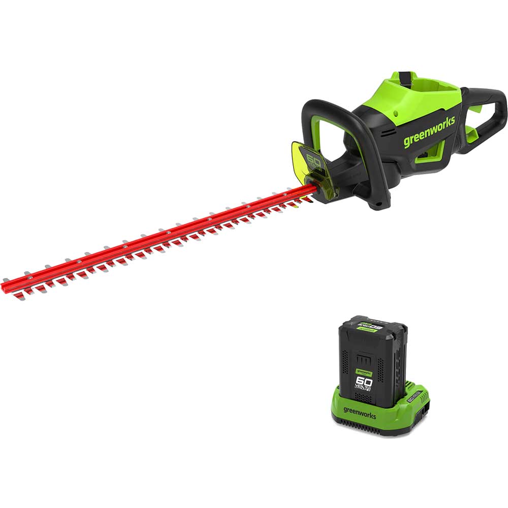 Greenworks GD60HT66 60v Cordless Brushless Hedge Trimmer 660mm 1 x 2ah Li-ion Battery Charger