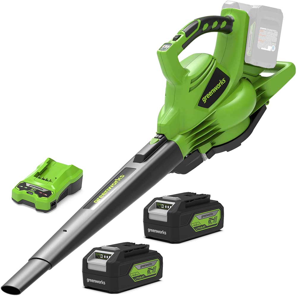 Greenworks GD24X2BV 48v Cordless Leaf Blower and Vacuum 2 x 4ah Li-ion Battery Charger