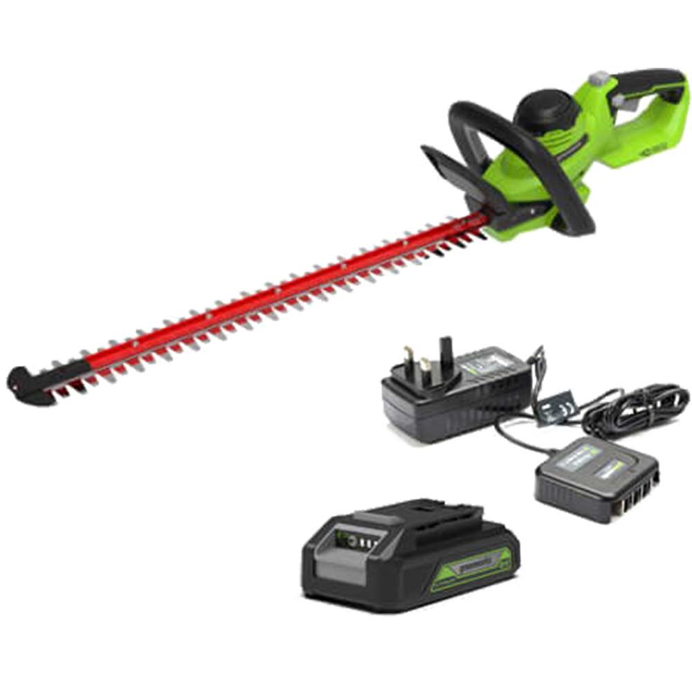 Greenworks G24HT56II 24v Cordless Hedge Trimmer 560mm 1 x 2ah Li-ion Battery Charger