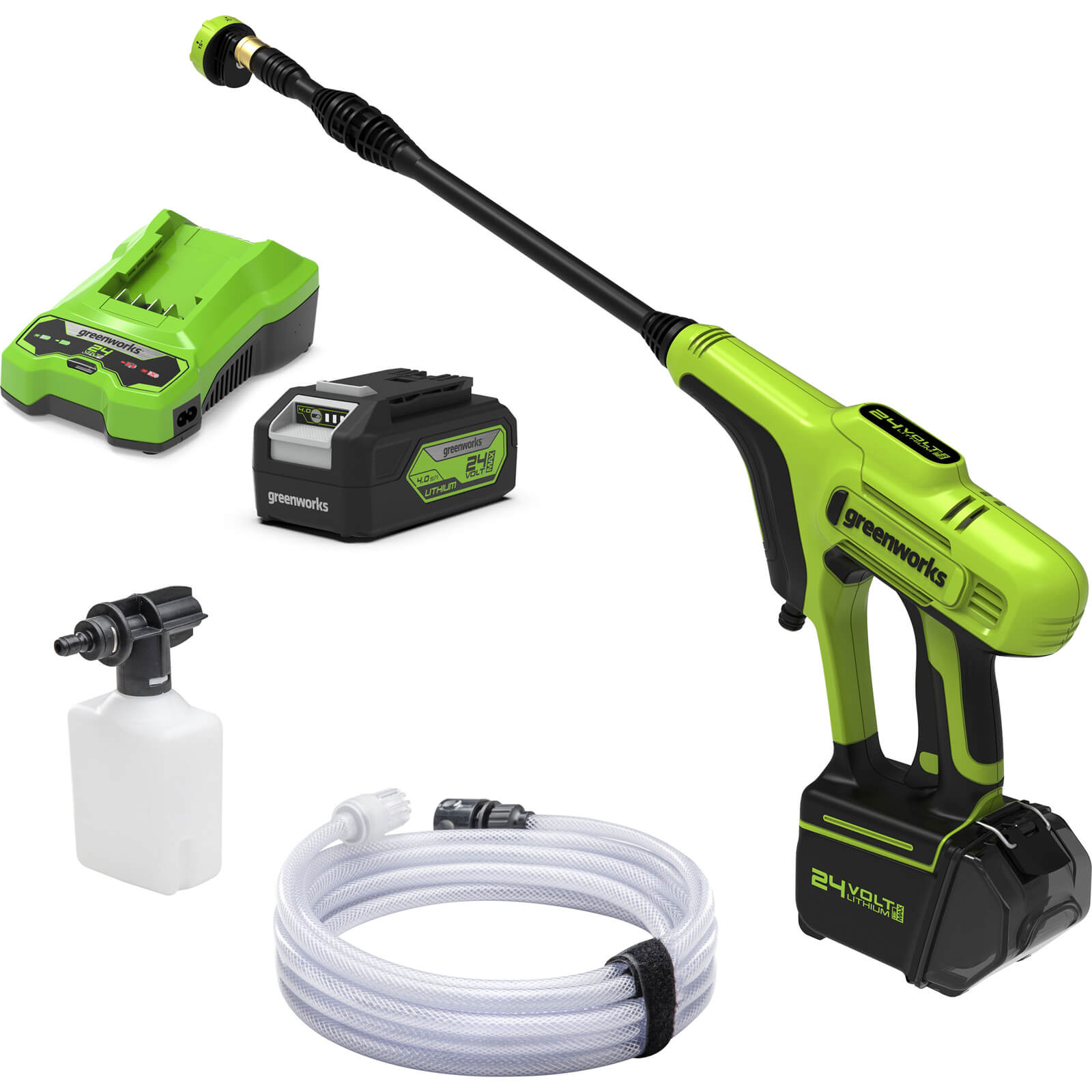Image of Greenworks G24PW 24v Cordlesss Hand Held Low Pressure Washer 1 x 2ah Li-ion Charger