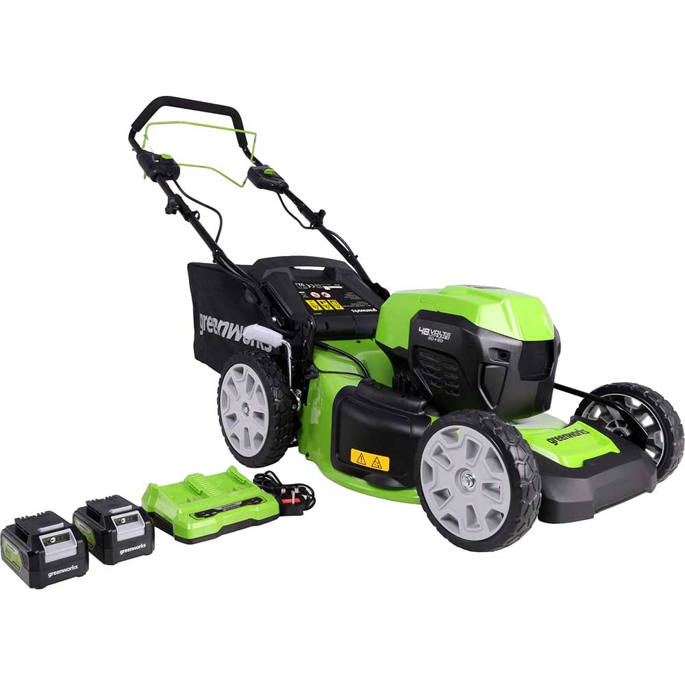 Greenworks GD24X2LM46SP 48v Cordless Brushless Self Propelled Rotary Lawnmower 460mm 2 x 4ah Li-ion Battery Charger