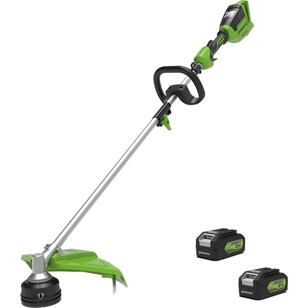 Greenworks GD24X2TX 48v Cordless Brushless Grass Trimmer 400mm (Attachment Compatible) 2 x 4ah Li-ion Battery Charger