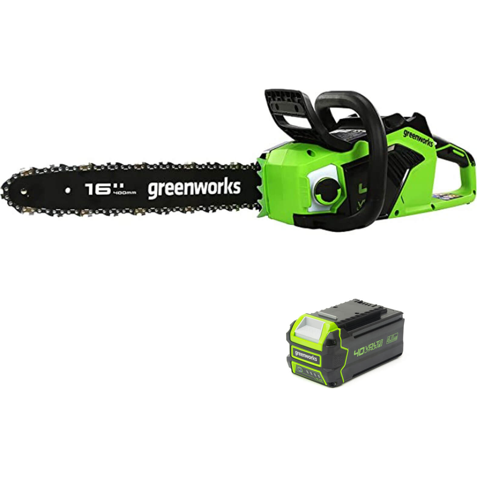 Image of Greenworks GD40CS18 40v Cordless Brushless Chainsaw 400mm 1 x 4ah Li-ion Charger