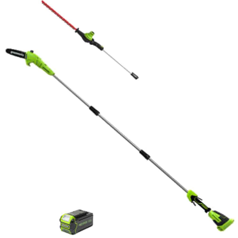 Greenworks GD40PSH 40v Cordless Brushless Pole Tree Pruner and Hedge Trimmer 1 x 4ah Li-ion Battery Charger