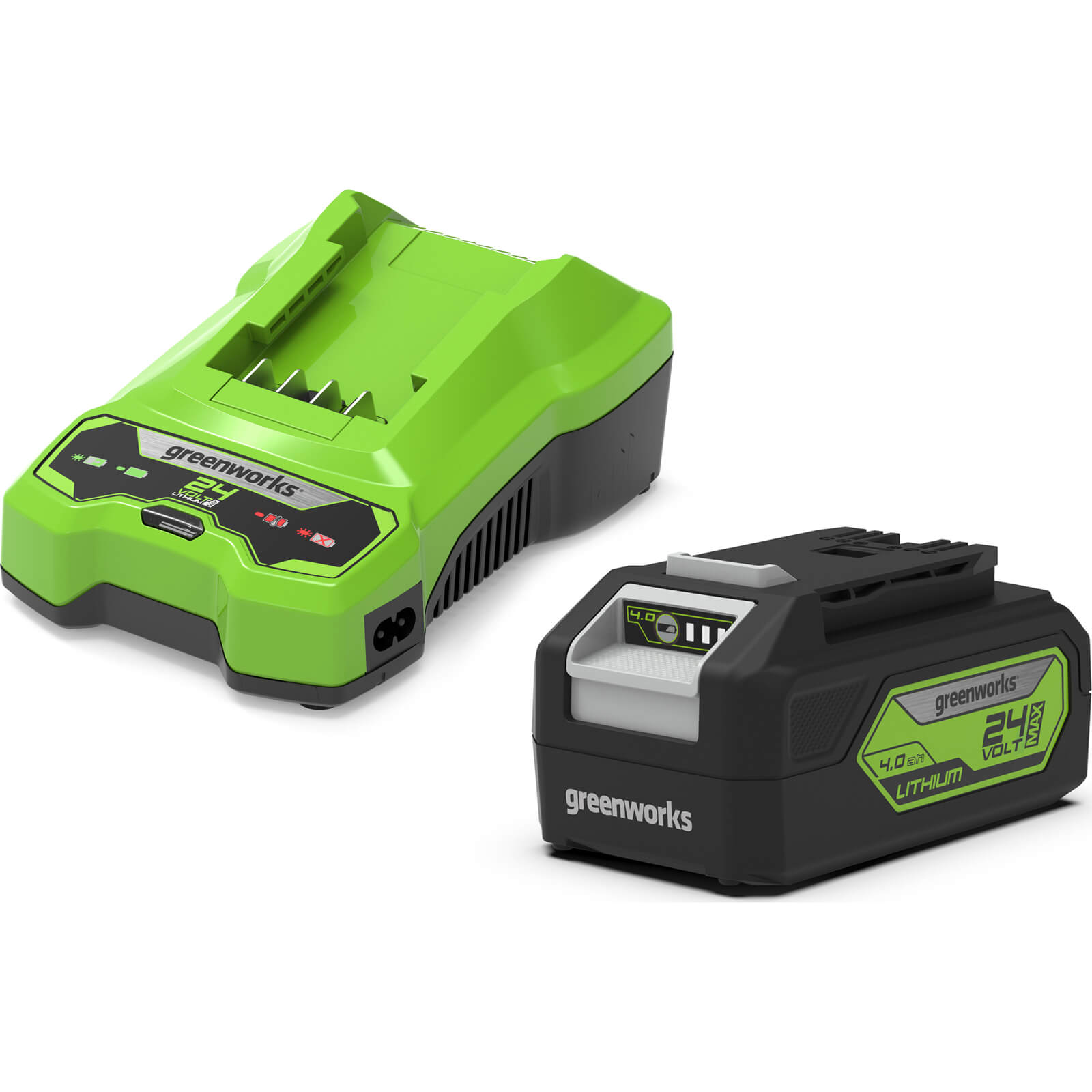 Image of Greenworks 24v Cordless 4ah Li-ion Battery and Battery Charger 4ah