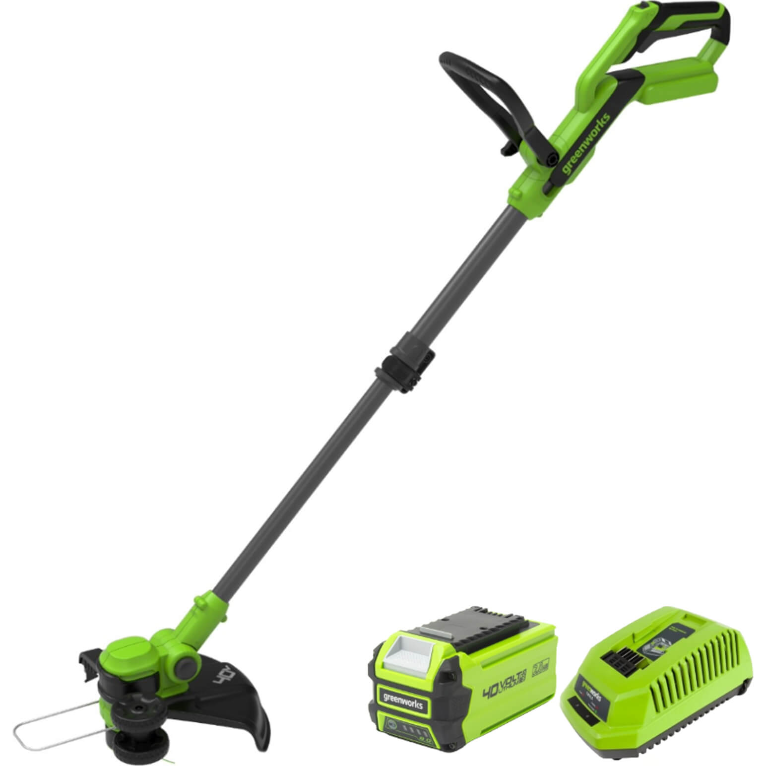 Greenworks ST40B 40v Cordless Grass Trimmer 330mm 1 x 2ah Li-ion Battery Charger