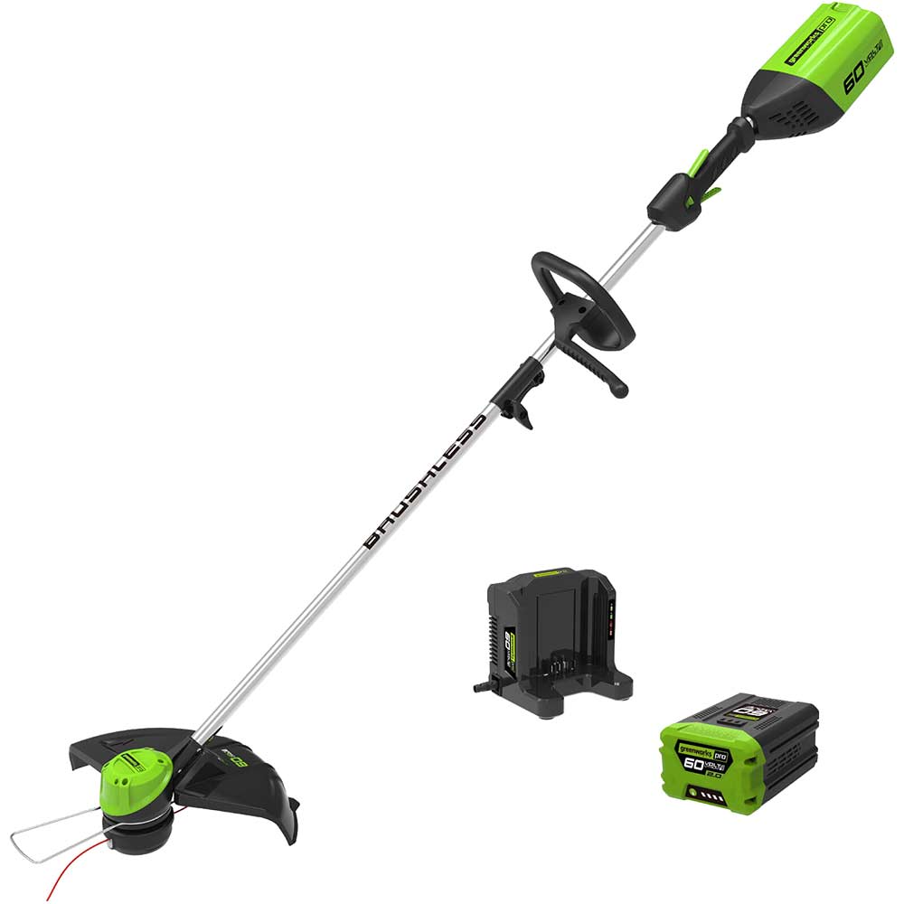 Image of Greenworks GD60LT 60v Cordless Brushless Grass Trimmer 350mm 1 x 2ah Li-ion Charger