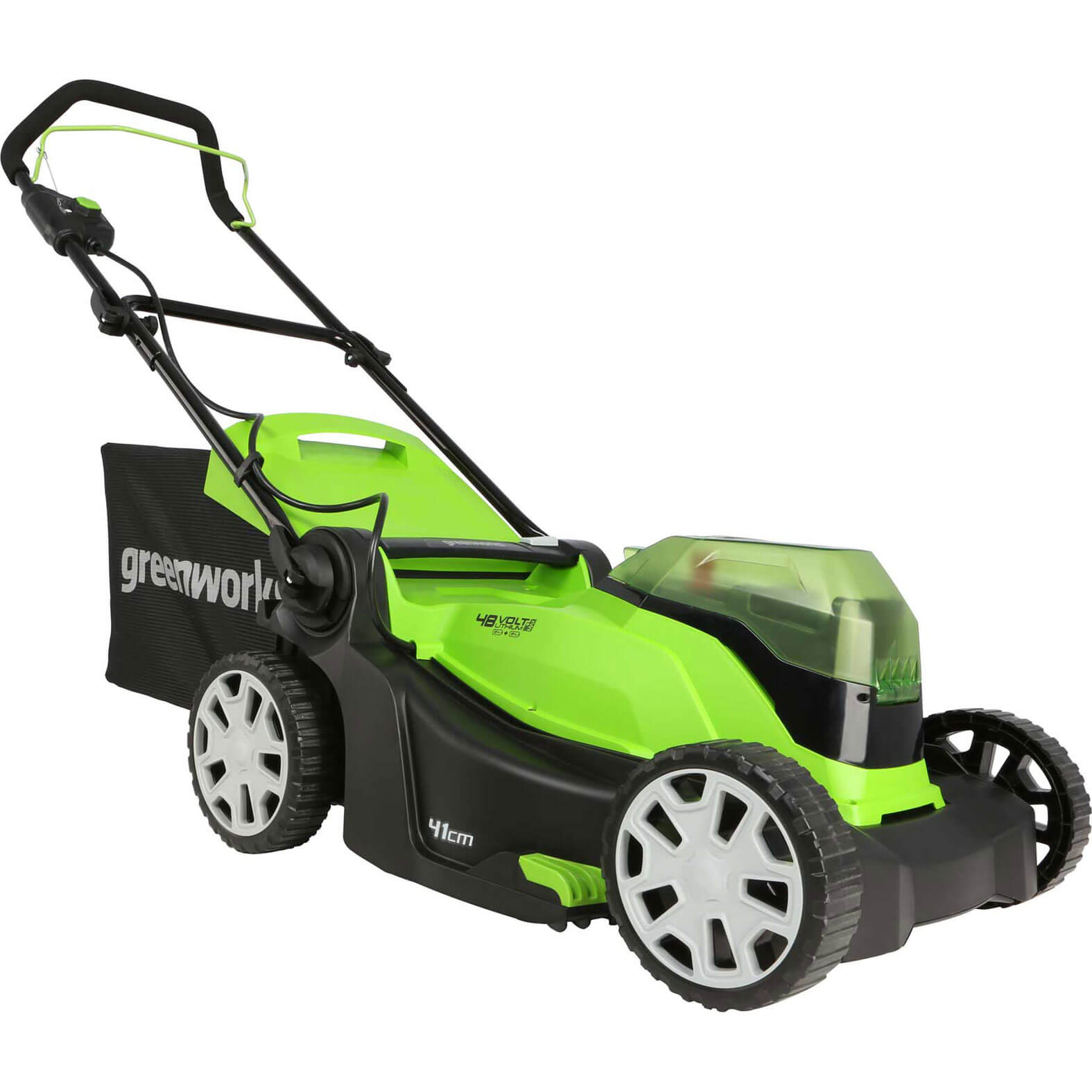 Image of Greenworks G24X2LM41 48v Cordless Rotary Lawnmower 410mm 2 x 2ah Li-ion Charger