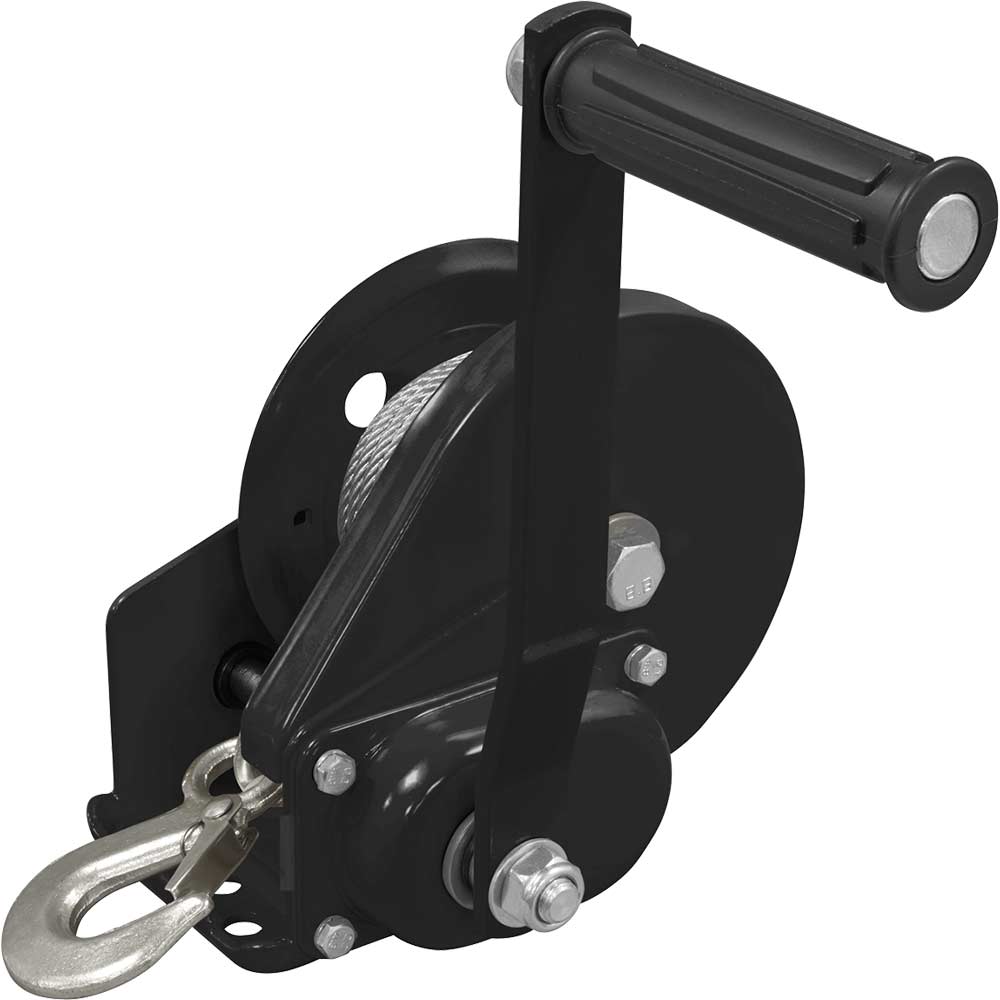 Sealey Hardened Steel Geared Hand Winch with Automatic Brake and Cable 540Kg