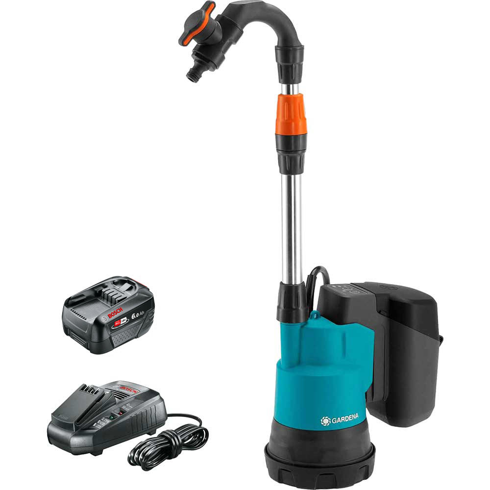 Gardena 2000/2 P4A 18v Cordless Rainwater Submersible Water Butt Tank Pump 1 x 6ah Li-ion Battery Charger