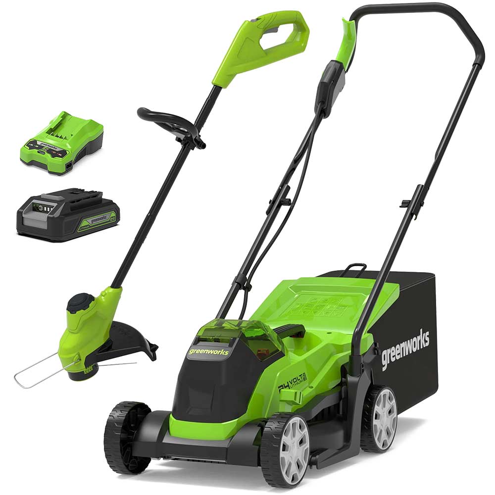 Greenworks 24V Cordless Brushless Rotary Lawnmower 330Mm And Grass Trimmer 250Mm Small