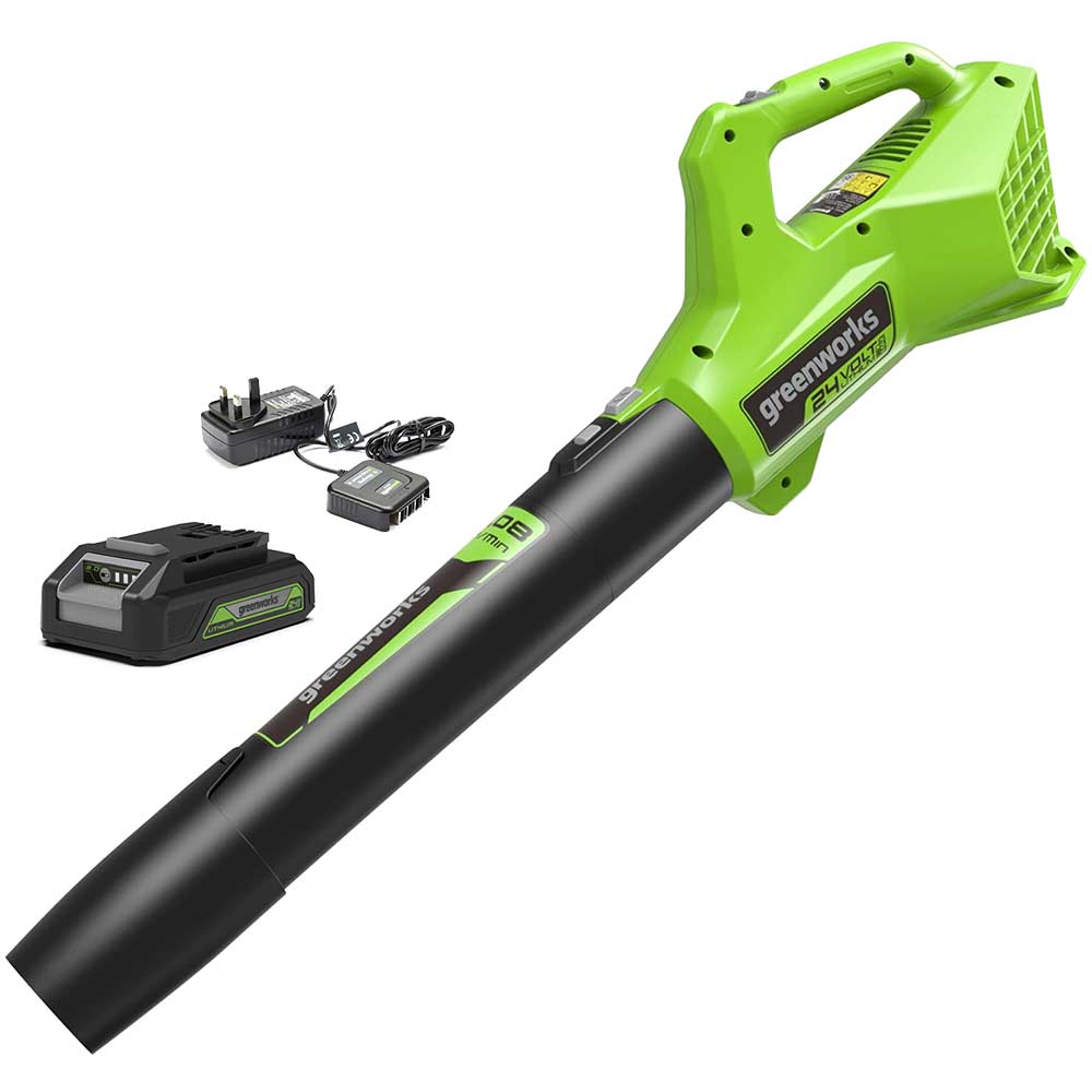 Greenworks G24ABII 24v Cordless Axial Garden Leaf Blower 1 x 2ah Li-ion Battery Charger
