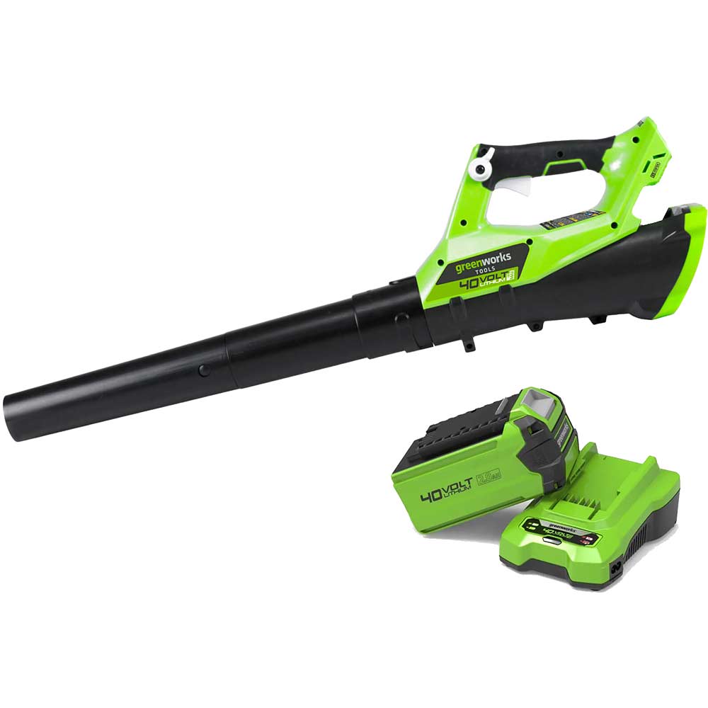 Greenworks G40AB 40v Cordless Axial Garden Leaf Blower 1 x 2ah Li-ion Battery Charger