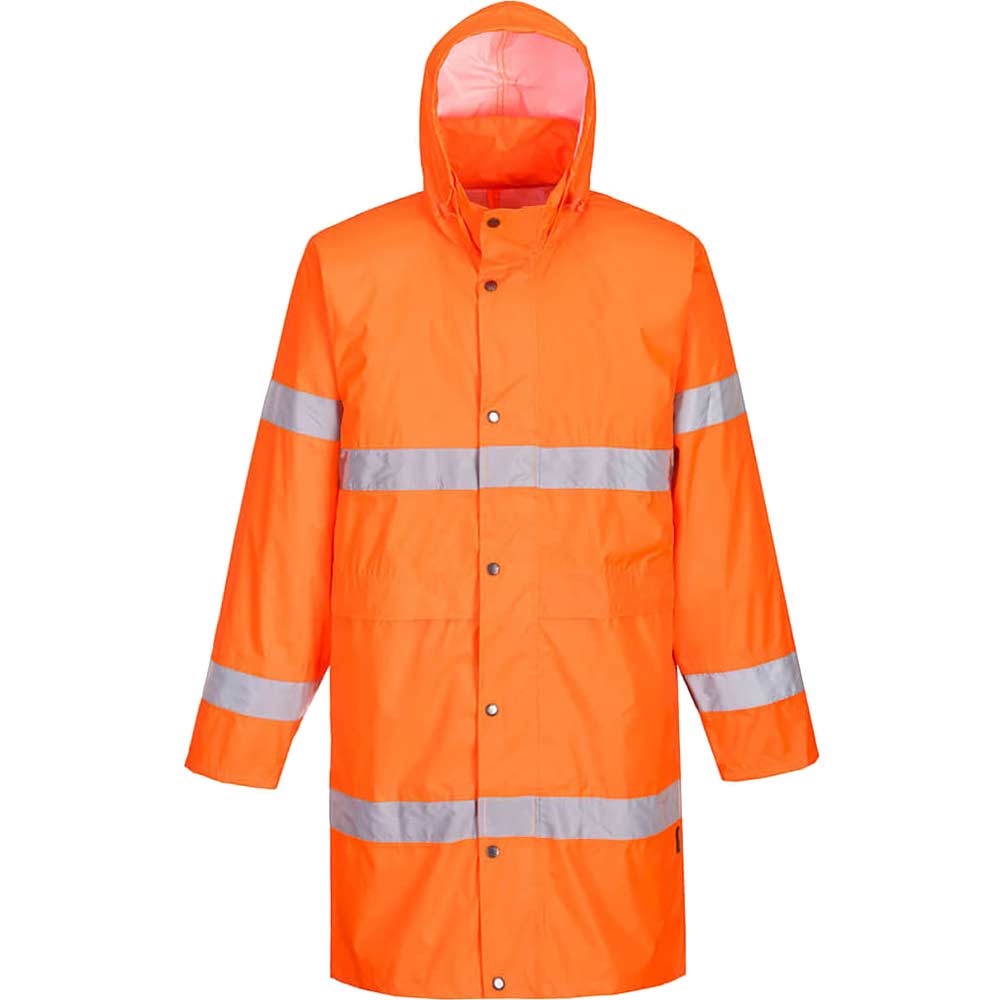 Portwest Hi Vis Long Rain Coat Orange 2XL