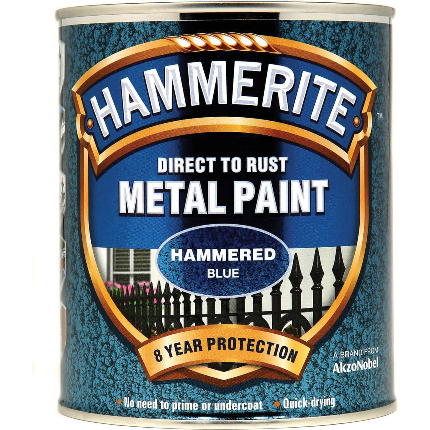 Image of Hammerite Hammered Finish Metal Paint Blue 750ml
