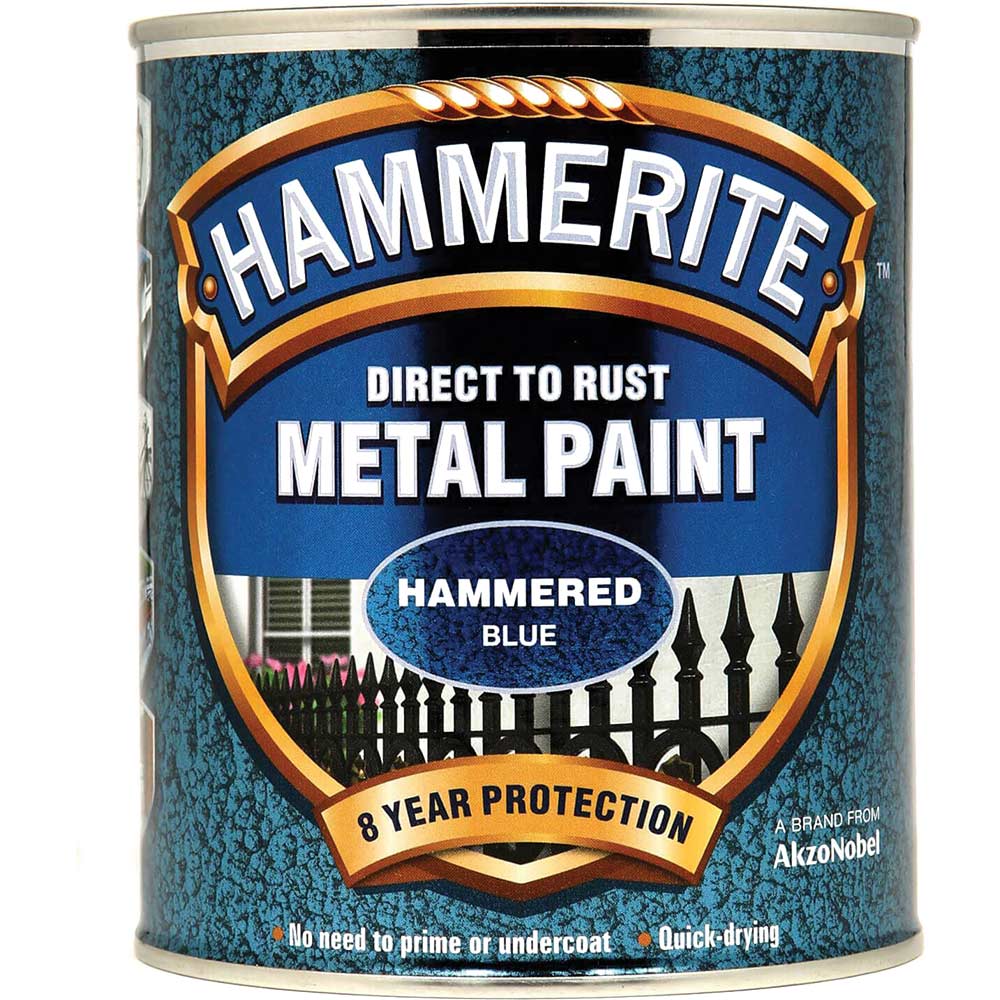 Image of Hammerite Hammered Finish Metal Paint Blue 750ml