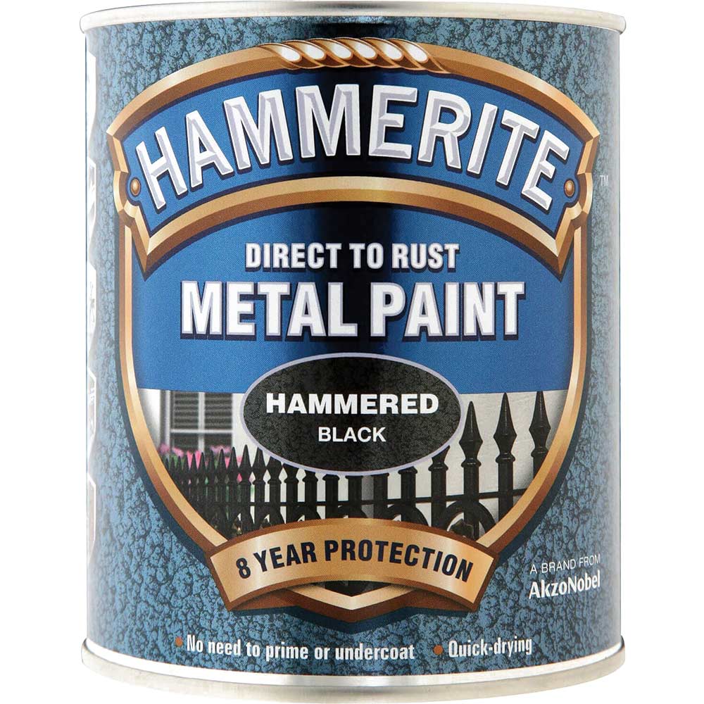 Image of Hammerite Hammered Finish Metal Paint Black 750ml