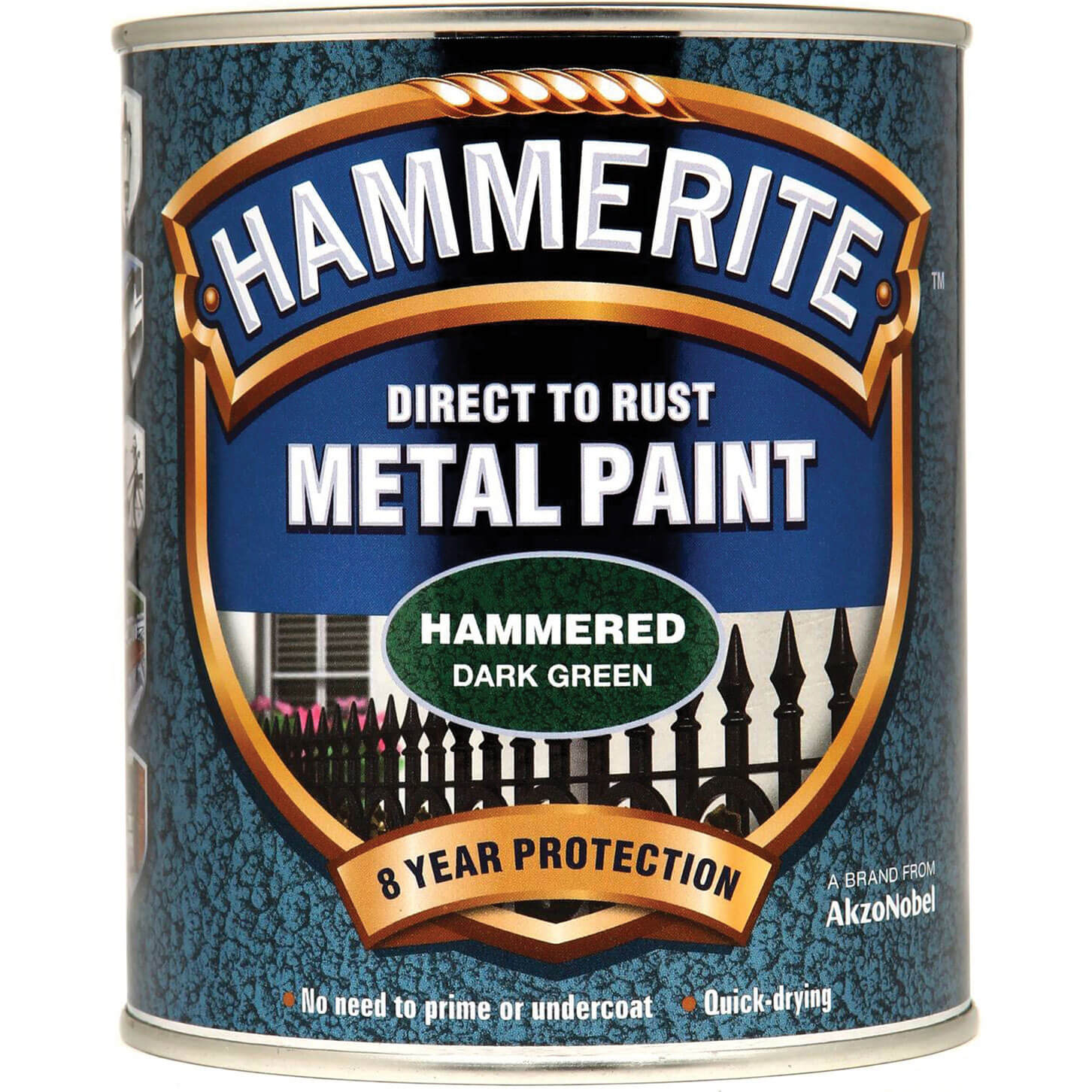 Image of Hammerite Hammered Finish Metal Paint Dark Green 750ml
