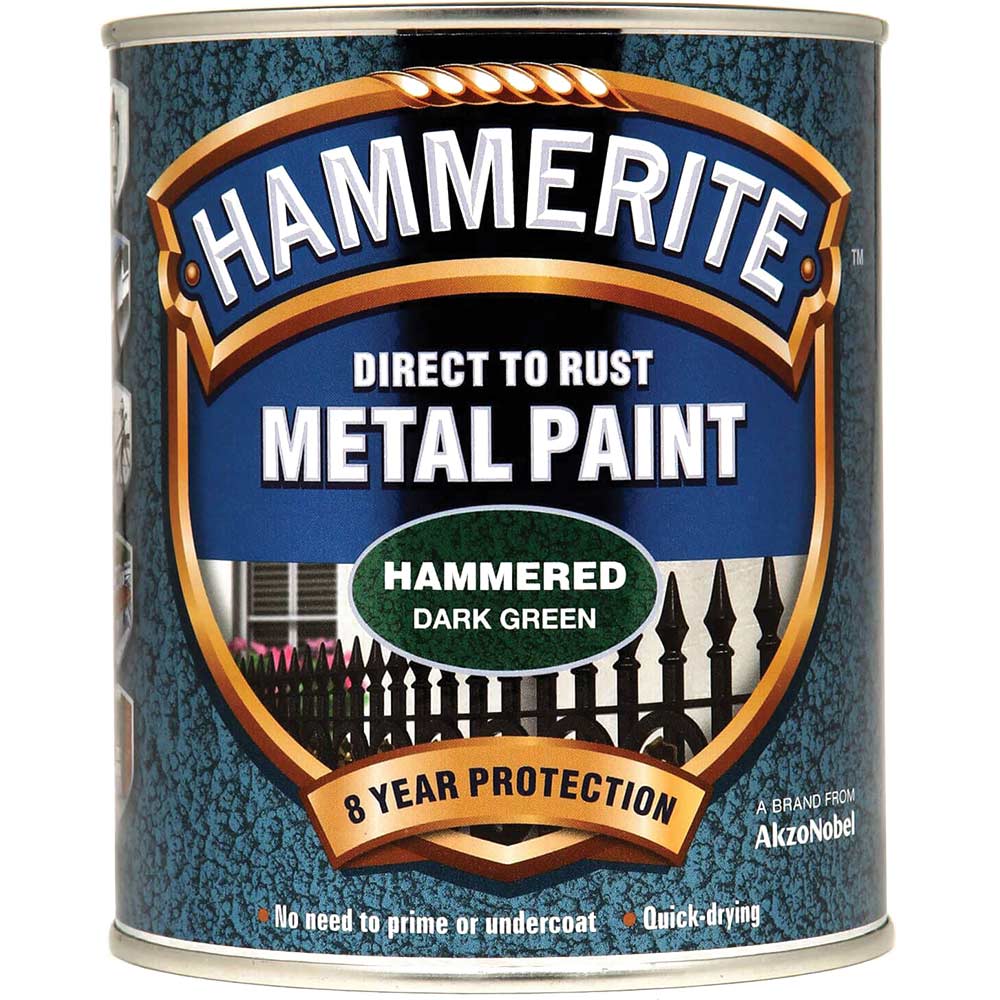 Image of Hammerite Hammered Finish Metal Paint Dark Green 750ml