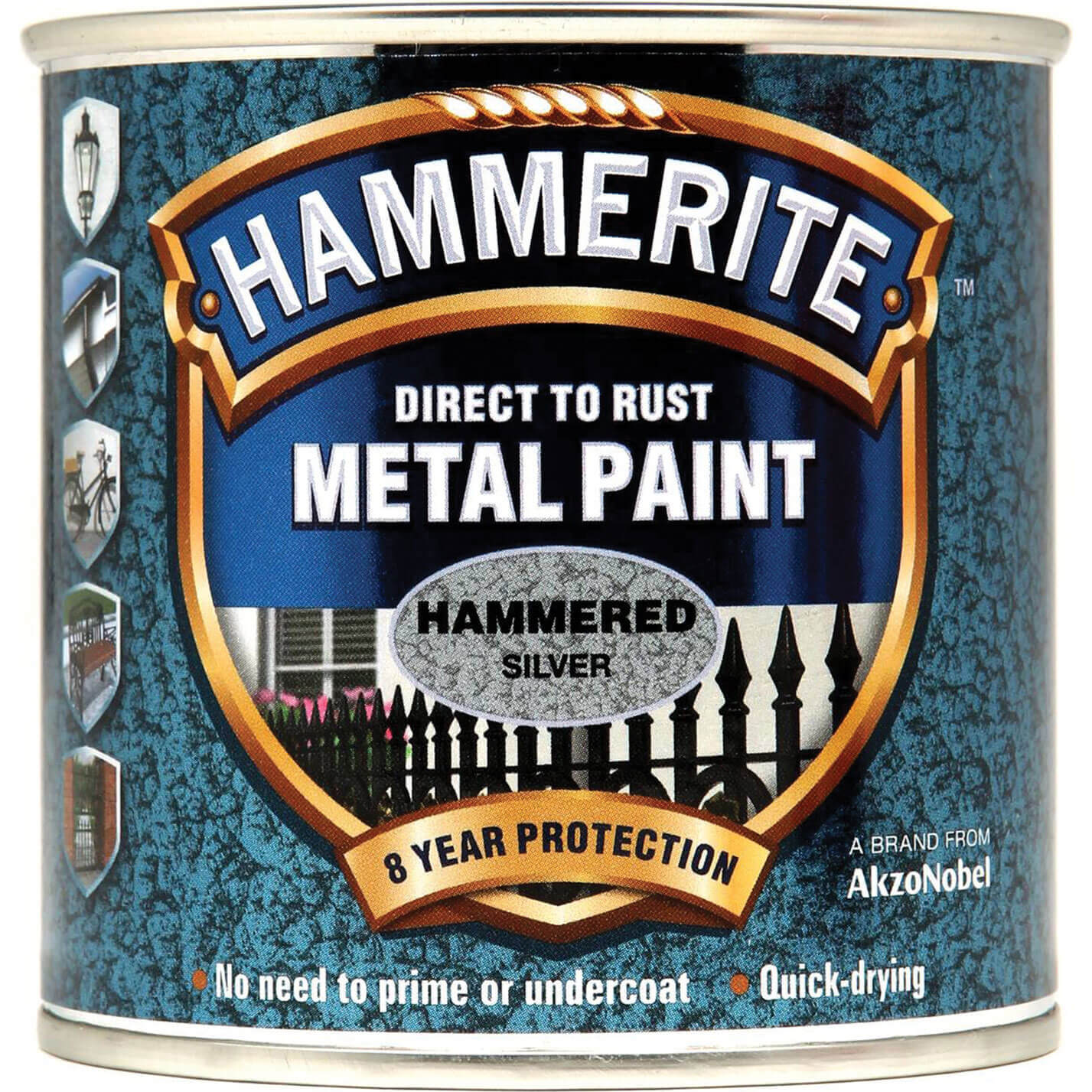 Image of Hammerite Hammered Finish Metal Paint Silver Grey 250ml