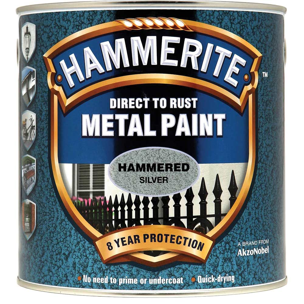 Image of Hammerite Hammered Finish Metal Paint Silver 2500ml