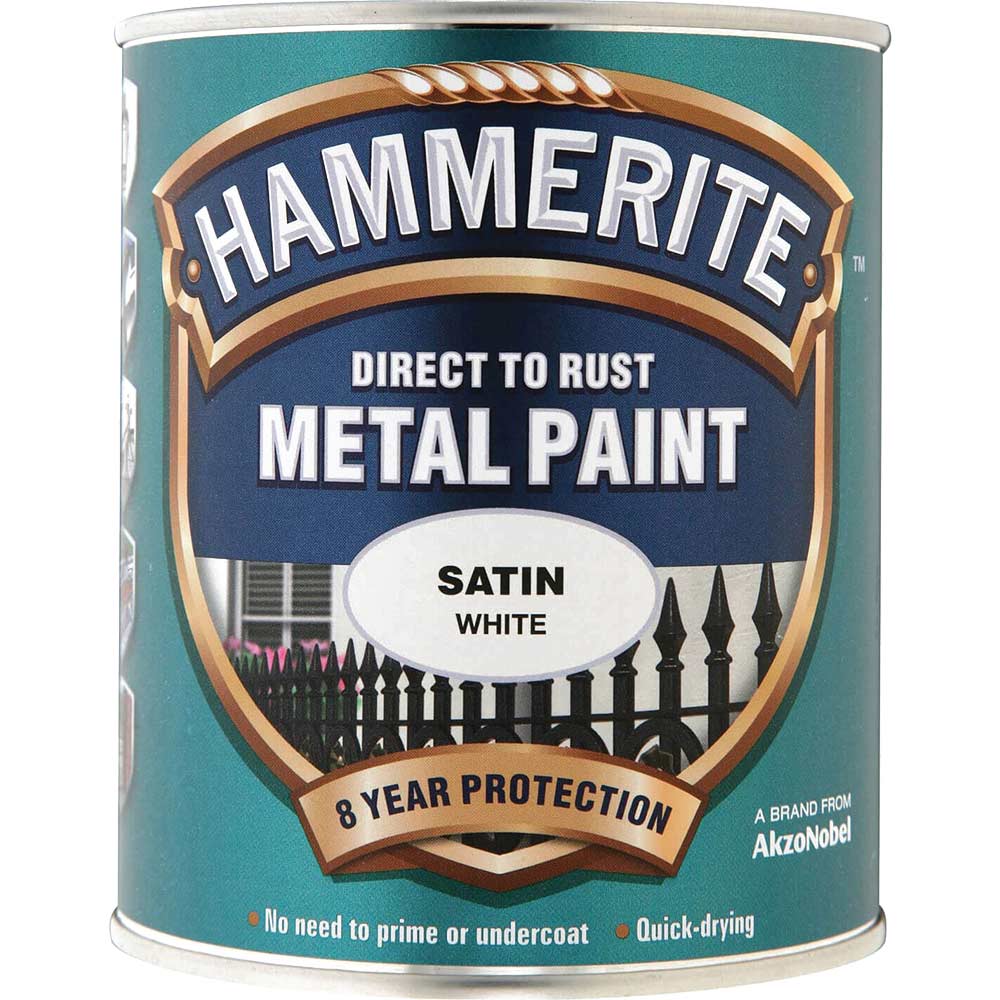 Image of Hammerite Satin Finish Metal Paint White 750ml